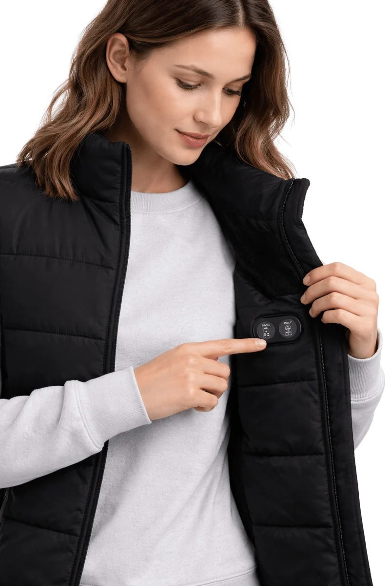 Women's Black Padded Heated Body Warmer - Dual Heating