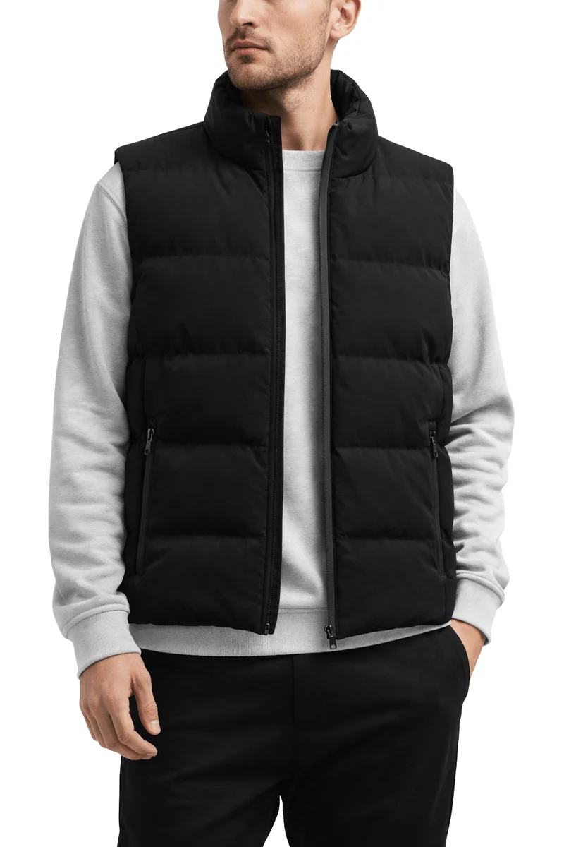Men's Black Padded Heated Body Warmer - Dual Heating