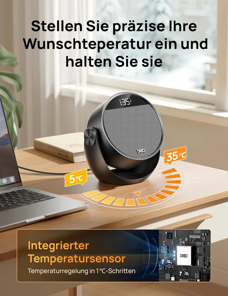 Heizlüfter Energiesparend Klein, Leiser 1500W Tragbar Heizlüfter mit Fernbedienung, Thermostat, 60° Neigbar, 8 Sicherheitsfunktionen, PTC-Keramik,12-Std-Timer, 3 Modus 3 Geschwindigkeit, Schwarz