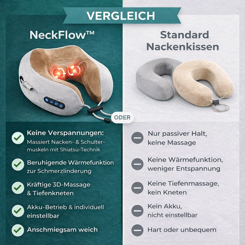 NeckFlow™ gegen Nackenschmerzen – Elektrisches Massage Nackenkissen mit Wärme