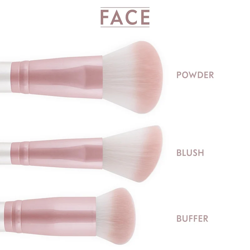 Make-up Pinselset 10-teilig | 7 vegane Schminkpinsel + veganes Leder-Etui, Reinigungsmatte & Blender-Schwamm | Prime Vegan Complete | Für Foundation, Puder & Augen | Candy Rosa/Perlmutt