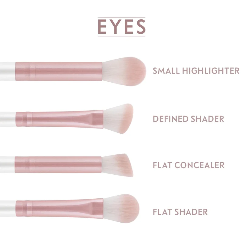 Make-up Pinselset 10-teilig | 7 vegane Schminkpinsel + veganes Leder-Etui, Reinigungsmatte & Blender-Schwamm | Prime Vegan Complete | Für Foundation, Puder & Augen | Candy Rosa/Perlmutt