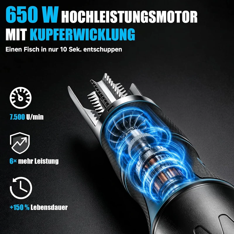 650W Elektrisch Fischentschupper mit Schutzhaube Wasserdicht aus Edelstahl