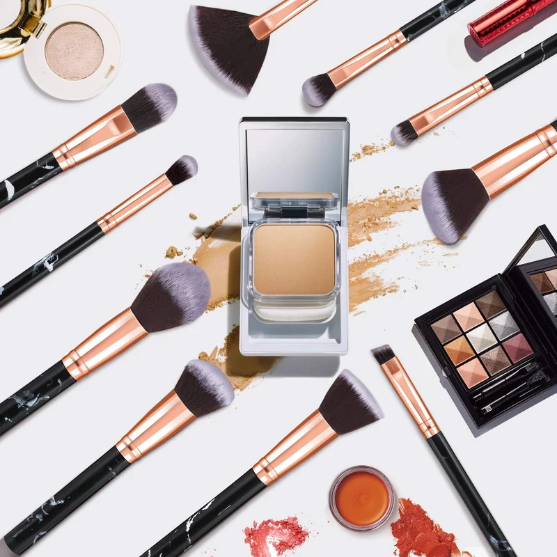 Pinselset Makeup Start Makers 10 Stück Professionelle Make Up Pinsel Set Schwarzer Marmor Kosmetik Pinselset Puder Foundation Lidschatten Concealer Eyeshadow Schmink Pinsel (A)