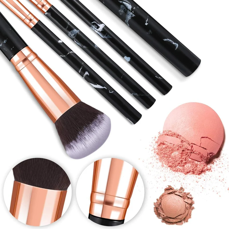 Pinselset Makeup Start Makers 10 Stück Professionelle Make Up Pinsel Set Schwarzer Marmor Kosmetik Pinselset Puder Foundation Lidschatten Concealer Eyeshadow Schmink Pinsel (A)