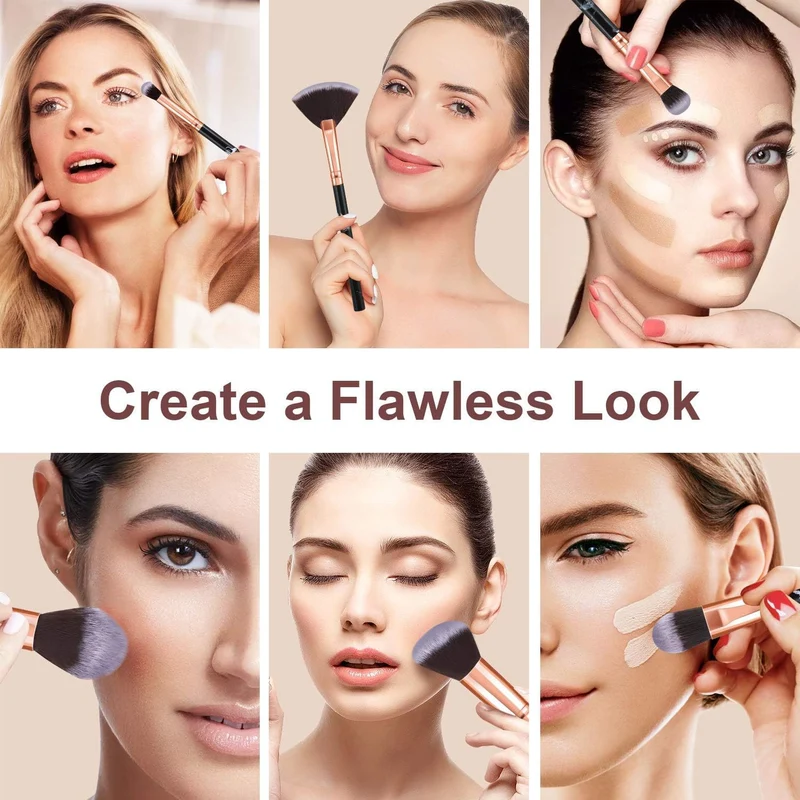 Pinselset Makeup Start Makers 10 Stück Professionelle Make Up Pinsel Set Schwarzer Marmor Kosmetik Pinselset Puder Foundation Lidschatten Concealer Eyeshadow Schmink Pinsel (A)