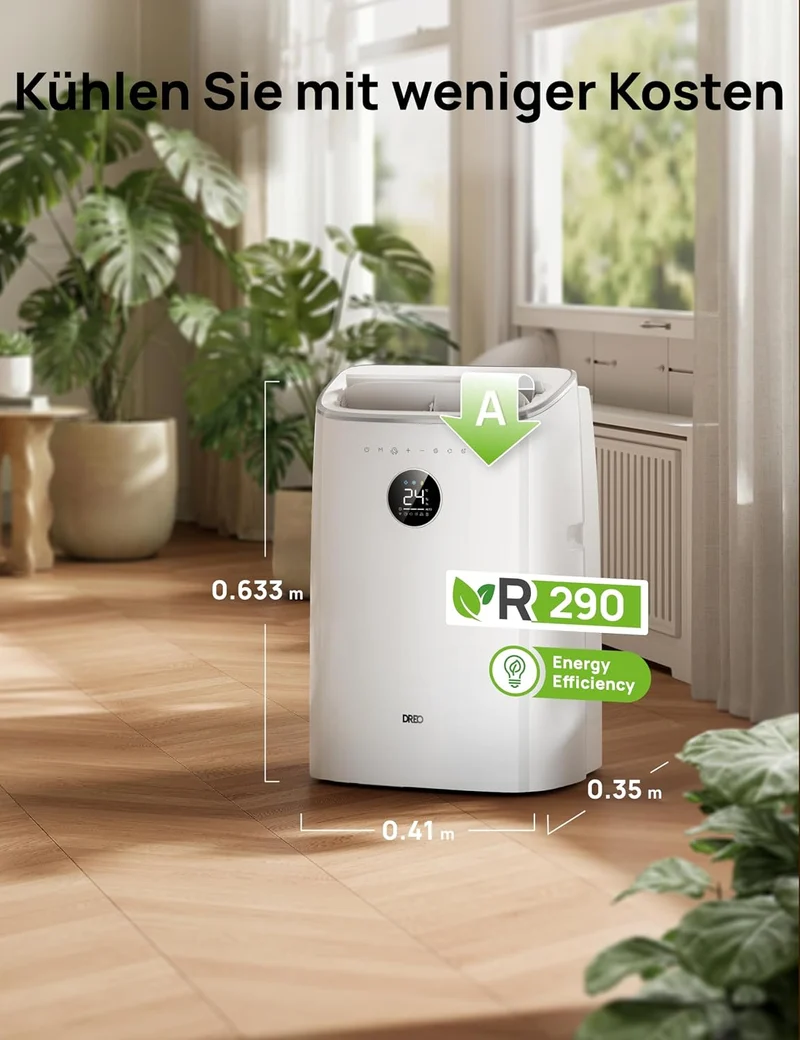 Klimaanlage Mobil, 7.500 BTU Mobiles Klimagerät für Schlafzimmer & Büro, 3-in-1 Kühlen/Ventilieren/Entfeuchten, App- / Sprachsteuerung - Fernbedienung, drainagefrei, Fenster-Set, 2,5 L/h