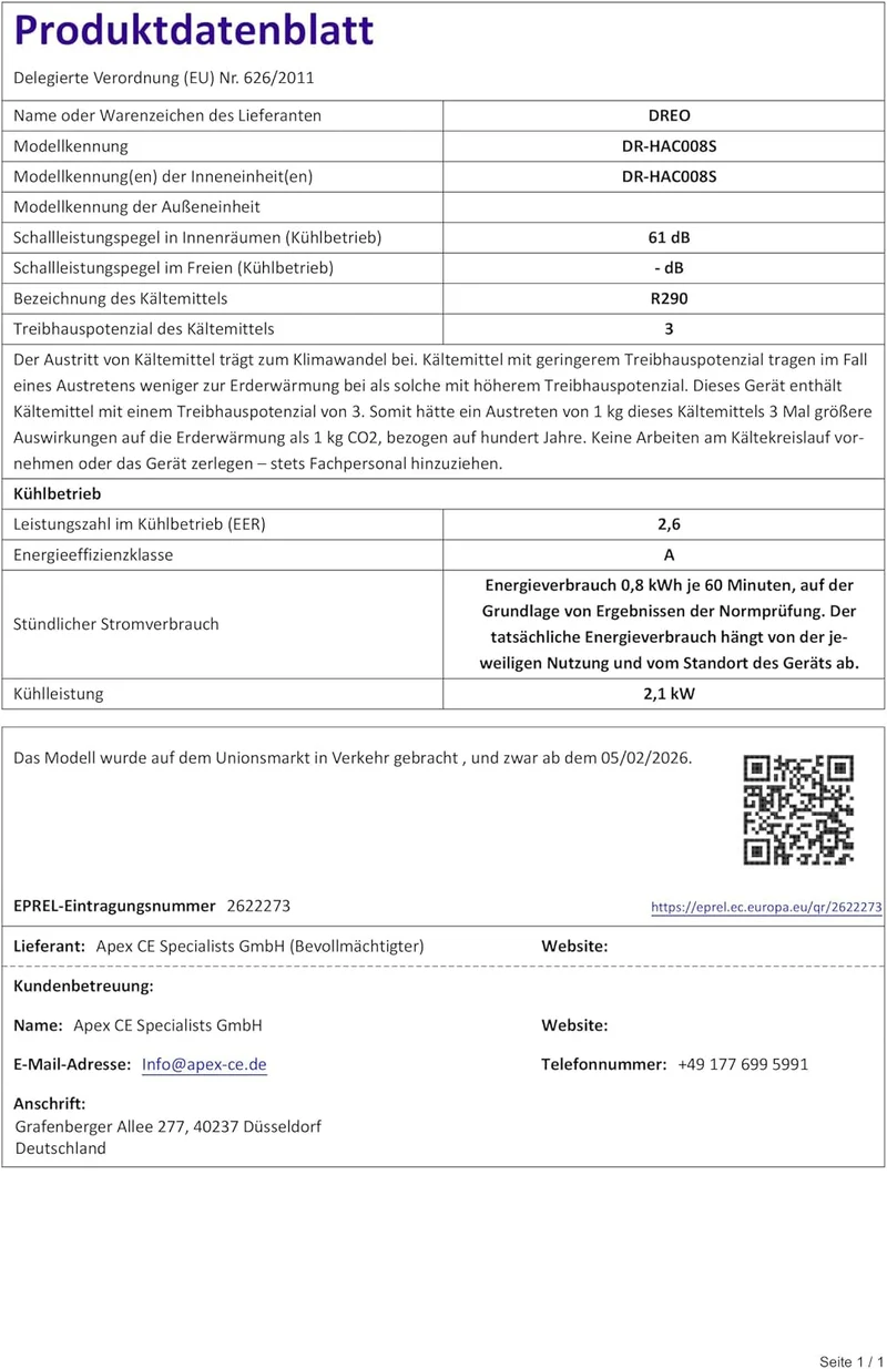 Klimaanlage Mobil, 7.500 BTU Mobiles Klimagerät für Schlafzimmer & Büro, 3-in-1 Kühlen/Ventilieren/Entfeuchten, App- / Sprachsteuerung - Fernbedienung, drainagefrei, Fenster-Set, 2,5 L/h