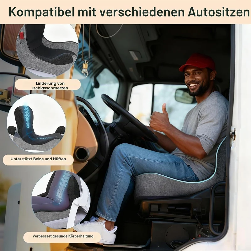 Ergonomisches Sitzkissen mit Rückenlehne, Sitzpolster für Bürostuhl & Auto, Sitzkissen mit Seitlicher Unterstützung für Entlastung von Rücken und Gesäßbereich