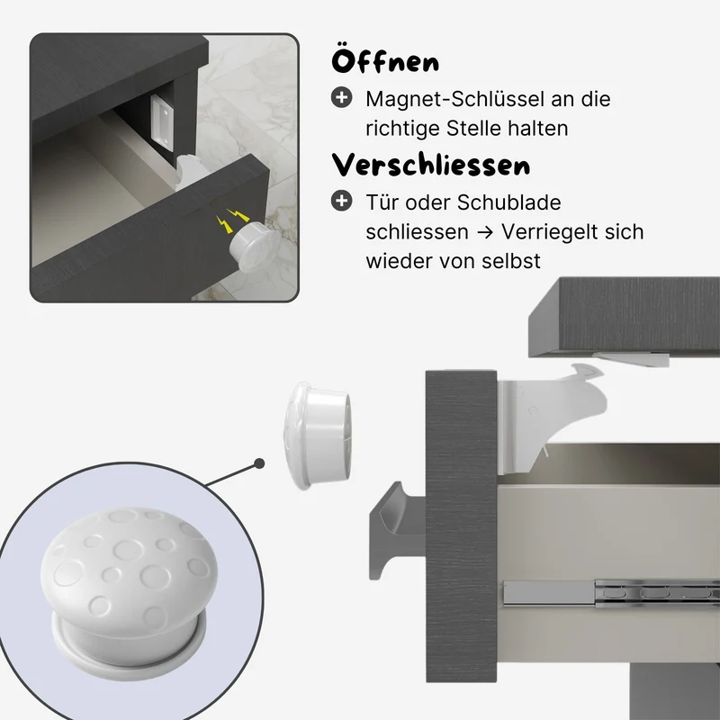 Magnetisches Sicherheitsschloss-Set Schranksicherung Schrankschloss Kindersicherung