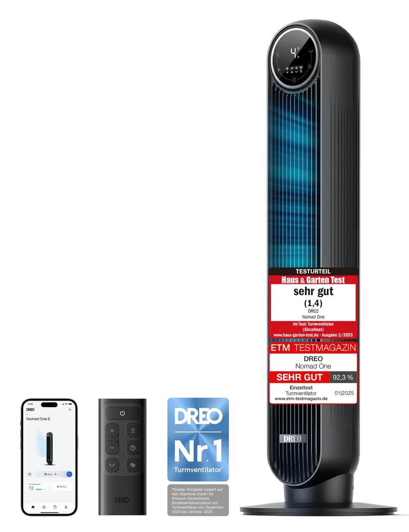Leiser Turmventilator, 10 m Wurfweite 8 Geschwindigstufen 4 Modi 8 Std. Timer 90° oszillierende Ventilator mit Kühlung Fernbedienung für Schlafzimmer,Turmventilator 307, Schwarz