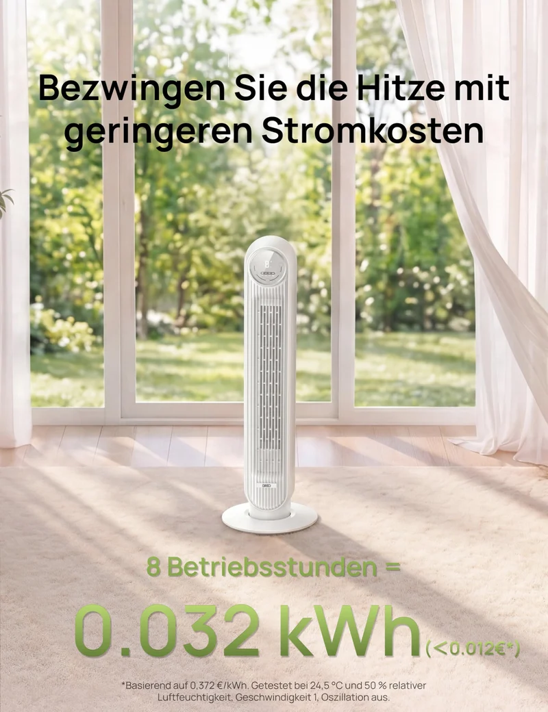 Leiser Turmventilator, 10 m Wurfweite 8 Geschwindigstufen 4 Modi 8 Std. Timer 90° oszillierende Ventilator mit Kühlung Fernbedienung für Schlafzimmer,Turmventilator 307, Schwarz