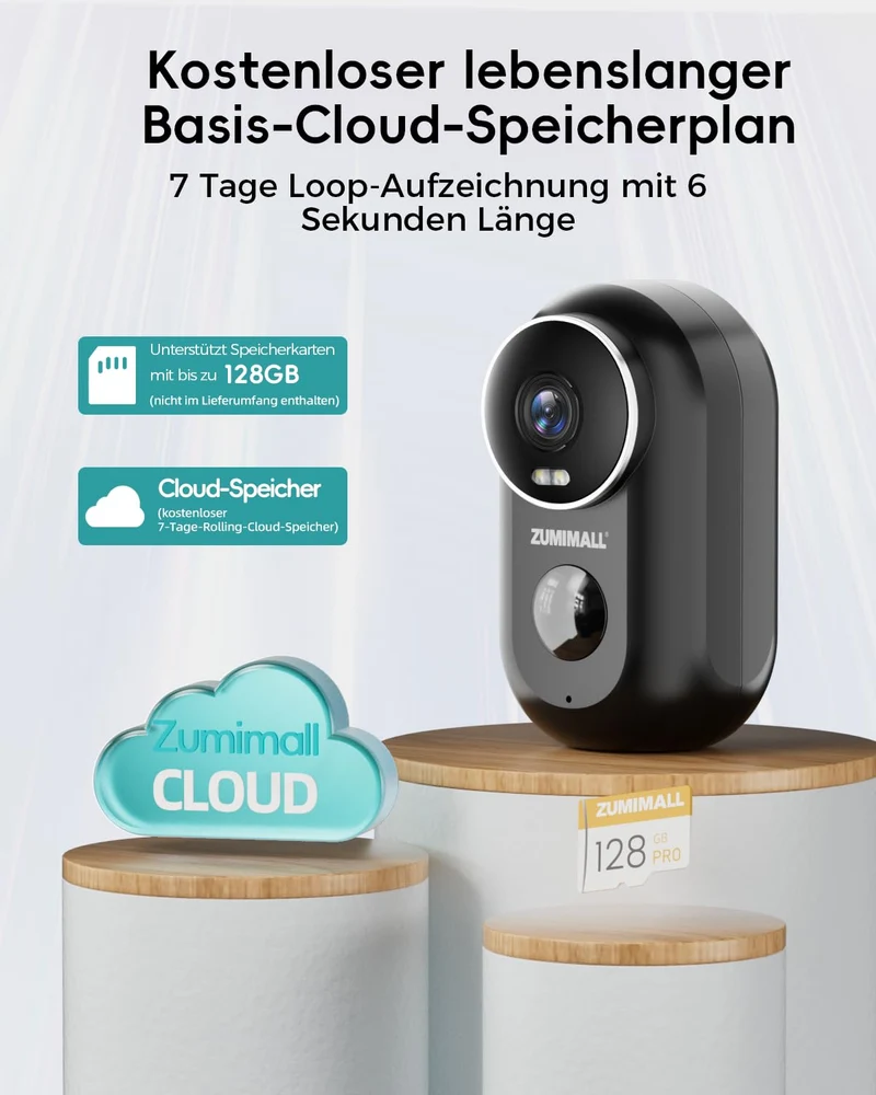 Überwachungskamera Aussen Akku, 2K Kabellose Outdoor WLAN IP Kamera mit PIR Bewegungsmelder, IR Nachtsicht, IP66 Wasserdich, 2-Wege Audio, Cloud/SD Storage, Sirenenalarm