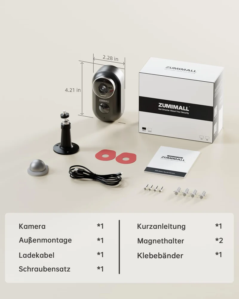 Überwachungskamera Aussen Akku, 2K Kabellose Outdoor WLAN IP Kamera mit PIR Bewegungsmelder, IR Nachtsicht, IP66 Wasserdich, 2-Wege Audio, Cloud/SD Storage, Sirenenalarm