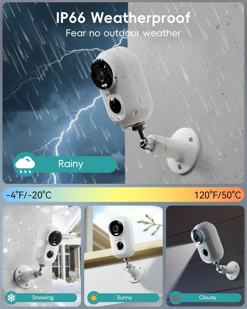 Überwachungskamera Aussen Akku, 2K Kabellose Outdoor WLAN IP Kamera mit PIR Bewegungsmelder, IR Nachtsicht, IP66 Wasserdich, 2-Wege Audio, Cloud/SD Storage, Sirenenalarm