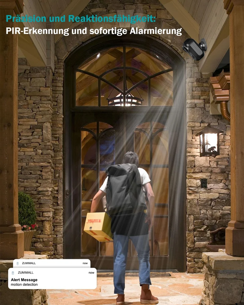 Überwachungskamera Aussen Akku, 2K Kabellose Outdoor WLAN IP Kamera mit PIR Bewegungsmelder, IR Nachtsicht, IP66 Wasserdich, 2-Wege Audio, Cloud/SD Storage, Sirenenalarm