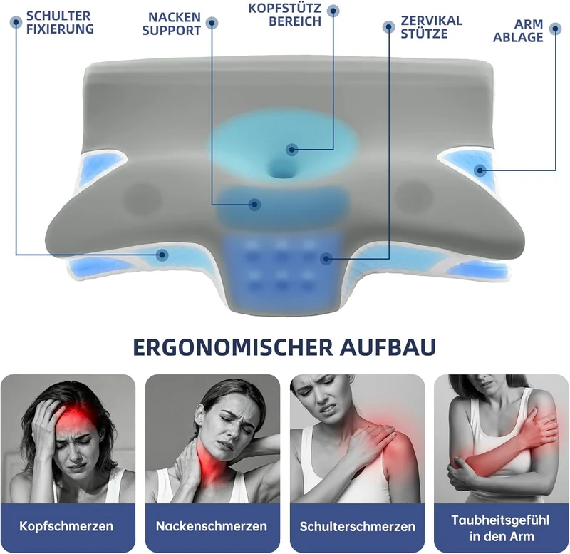 Ergonomisches Nackenstützkissen, 2 in 1 Kopfkissen aus Memory-Schaum