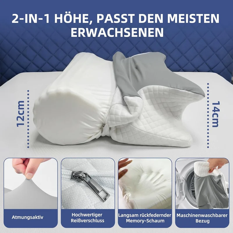 Ergonomisches Nackenstützkissen, 2 in 1 Kopfkissen aus Memory-Schaum