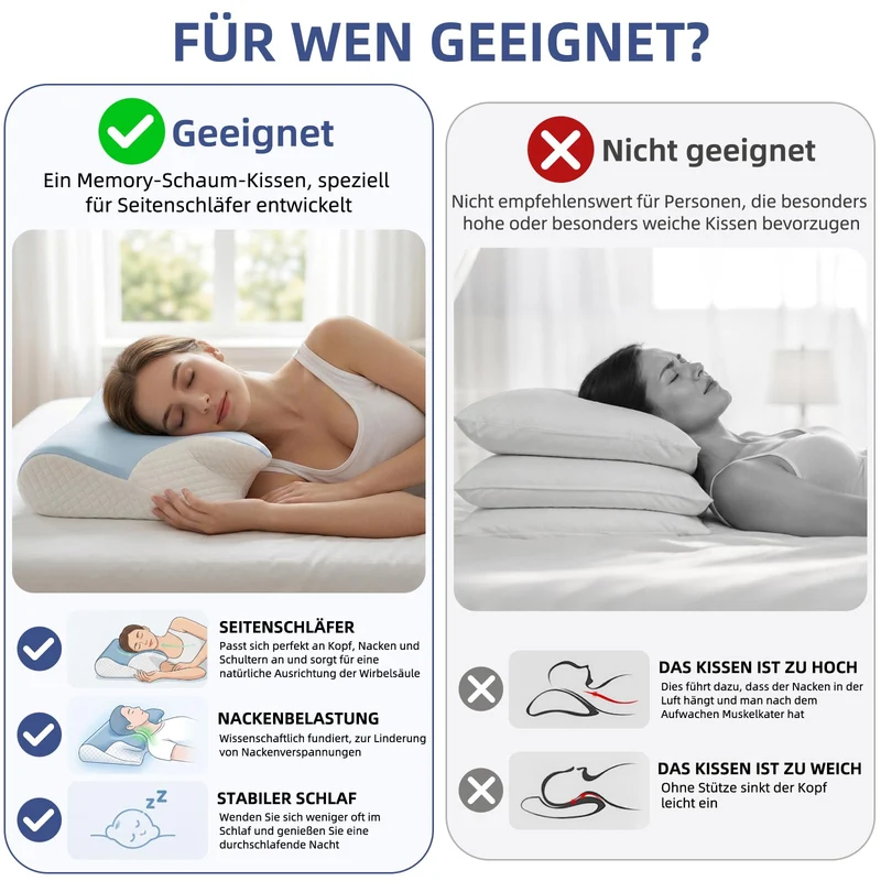 Ergonomisches Nackenstützkissen, 2 in 1 Kopfkissen aus Memory-Schaum