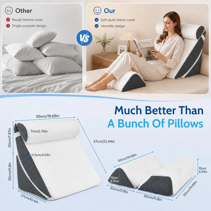 5PCS Orthopädische Bett Keil Kissen Set für das Schlafen, Multifunktionales Bett Keilkissen, Dreieck justierbare Stützkissen, Post Chirurgie Schaum Kissen für Reflux Rückenschmerzen Schnarchlinderung