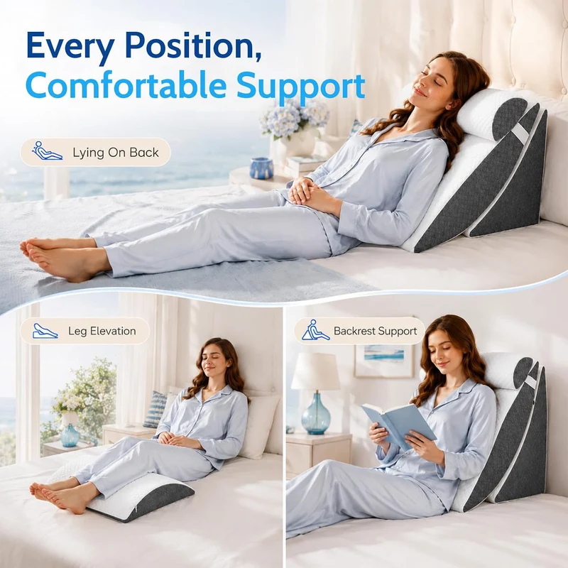 5PCS Orthopädische Bett Keil Kissen Set für das Schlafen, Multifunktionales Bett Keilkissen, Dreieck justierbare Stützkissen, Post Chirurgie Schaum Kissen für Reflux Rückenschmerzen Schnarchlinderung