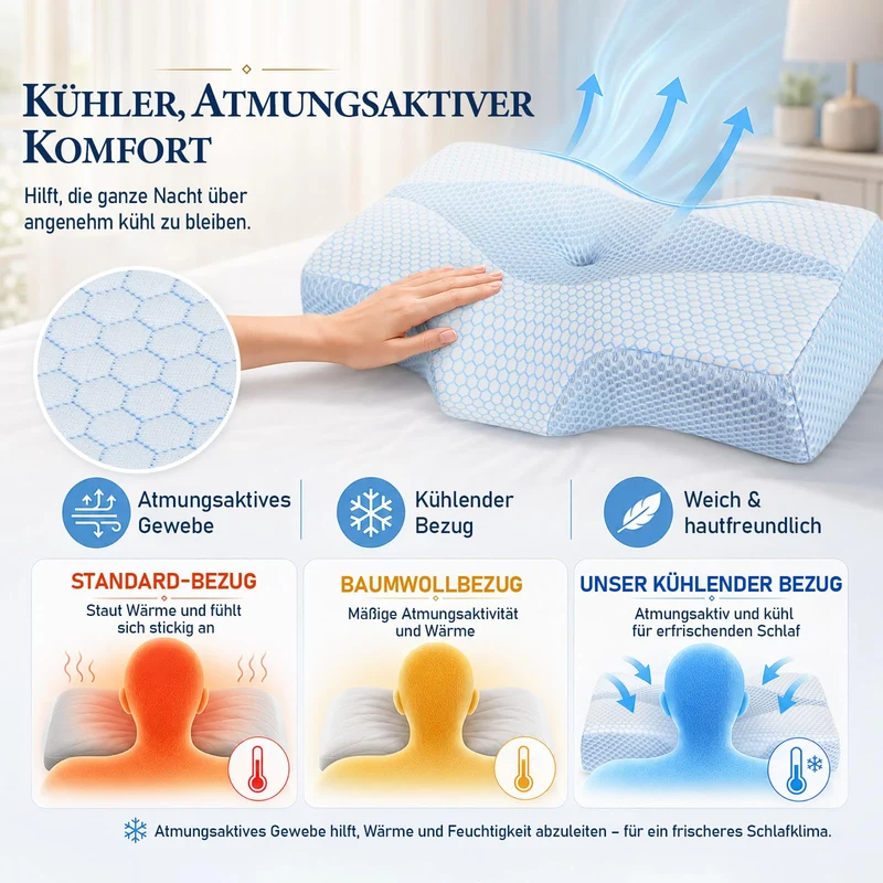 Nackenstützkissen gegen Nackenschmerzen, orthopädisches Kopfkissen, ergonomisches Memory Foam Nackenkissen mit 2 Höhen, Hohlraum & kühlendem Bezug, für Seiten- und Rückenschläfer