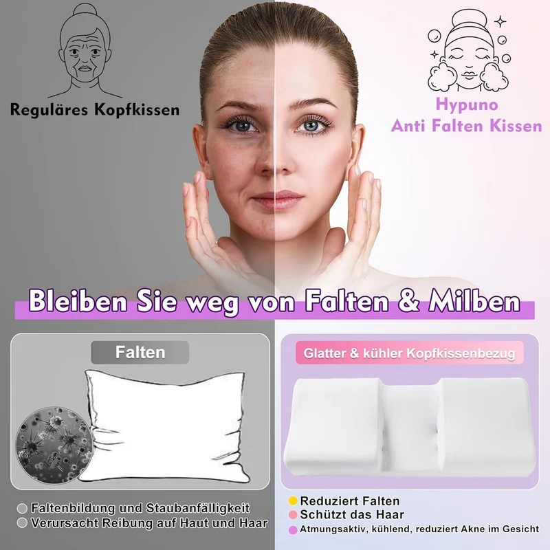 Nackenstützkissen gegen Nackenschmerzen, orthopädisches Kopfkissen, ergonomisches Memory Foam Nackenkissen mit 2 Höhen, Hohlraum & kühlendem Bezug, für Seiten- und Rückenschläfer