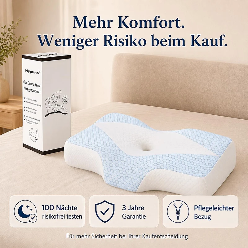 Nackenstützkissen gegen Nackenschmerzen, orthopädisches Kopfkissen, ergonomisches Memory Foam Nackenkissen mit 2 Höhen, Hohlraum & kühlendem Bezug, für Seiten- und Rückenschläfer