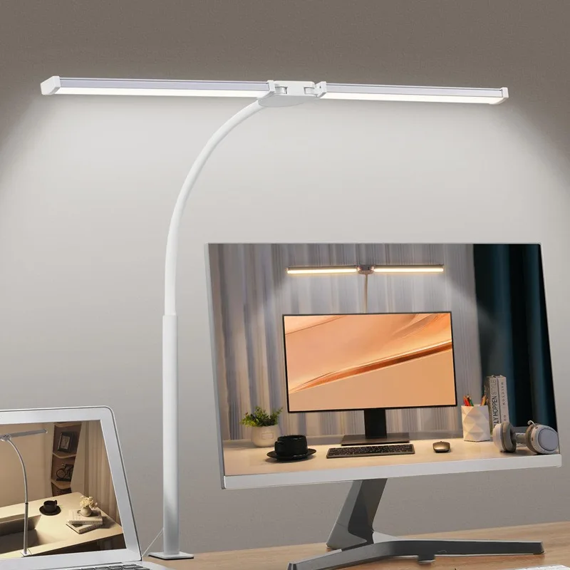 Dimmbare Doppelkopf-LED Schreibtischlampe – Augenfreundliches Licht für Produktives Arbeiten | Cervora