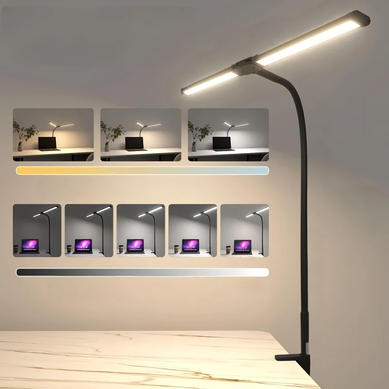 Dimmbare Doppelkopf-LED Schreibtischlampe – Augenfreundliches Licht für Produktives Arbeiten | Cervora