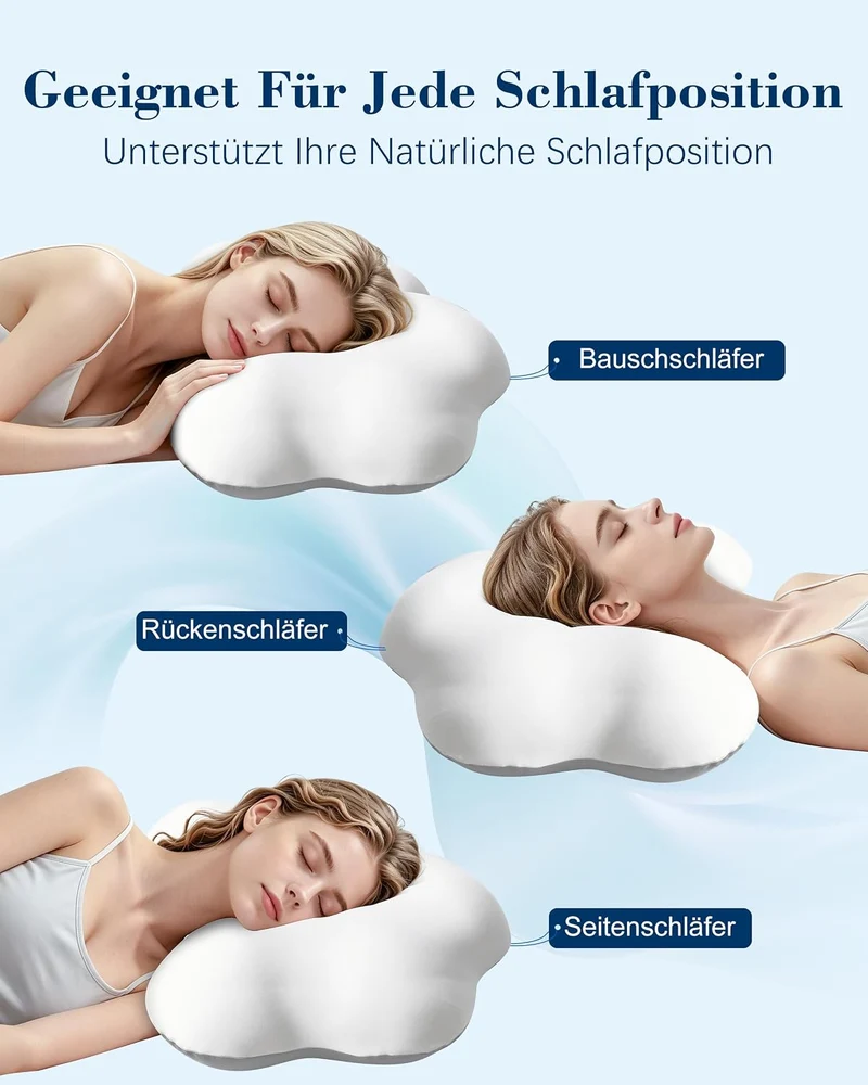 Nackenkissen Wolkenkissen Memory Foam für Alle Schläfer, Weiß+Grau