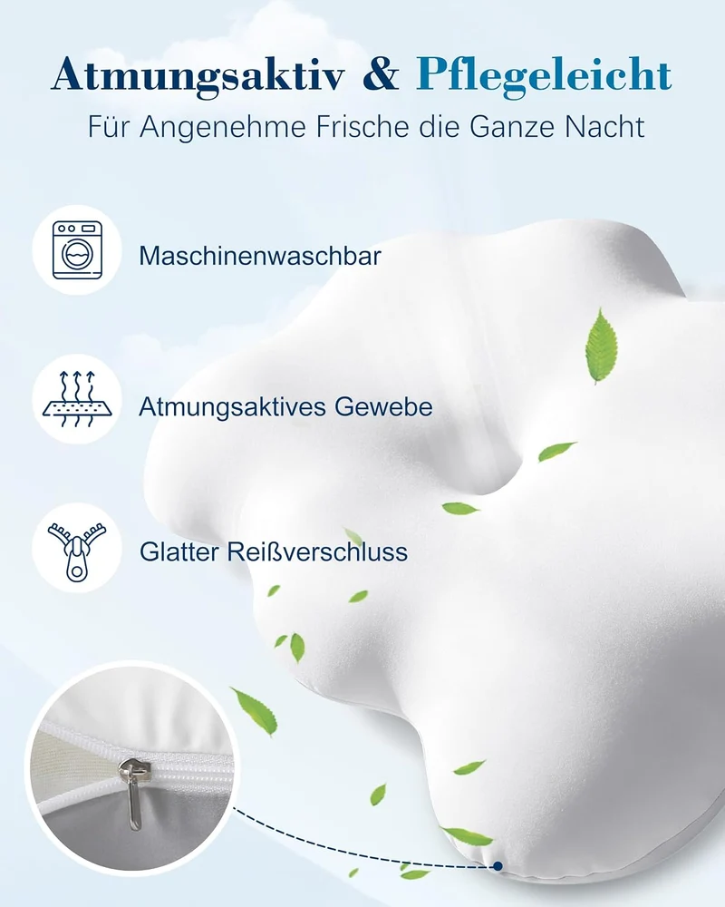 Nackenkissen Wolkenkissen Memory Foam für Alle Schläfer, Weiß+Grau
