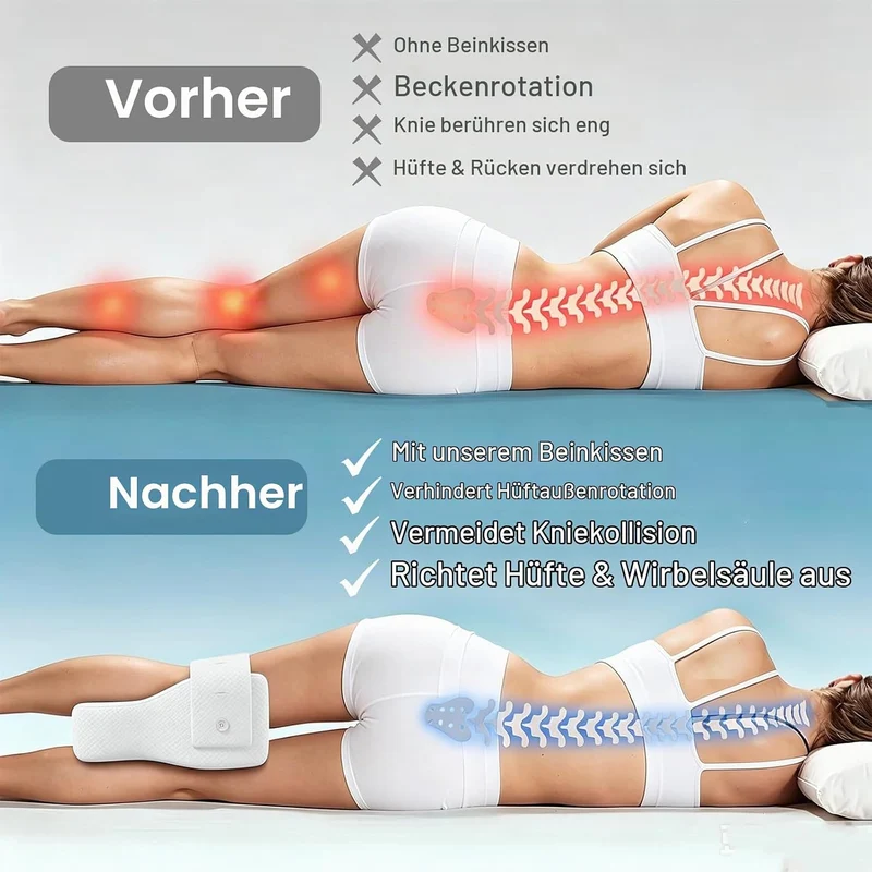 Kniekissen Seitenschläfer, Memory Foam Beinkissen m. Riemen, Ergonomisch