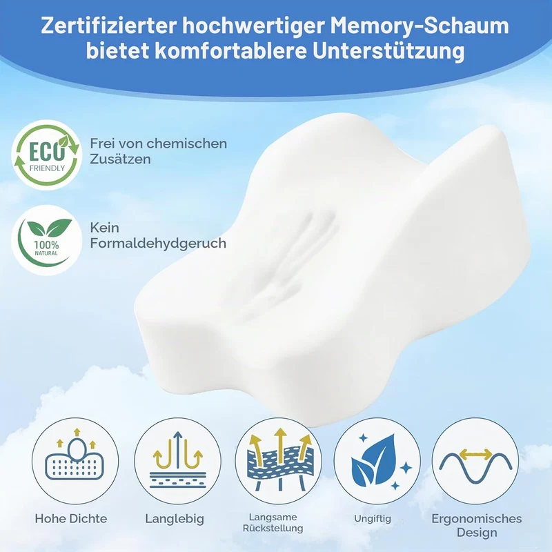 Kniekissen Seitenschläfer, Memory Foam Beinkissen m. Riemen, Ergonomisch