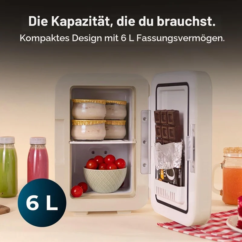 Mini-Kühlschrank / 12V-220V, Kompatibel mit Auto und Wohnwagen, Kühl- und Heizfunktion, Temperaturbereich 5-65º, Einfacher Transport.