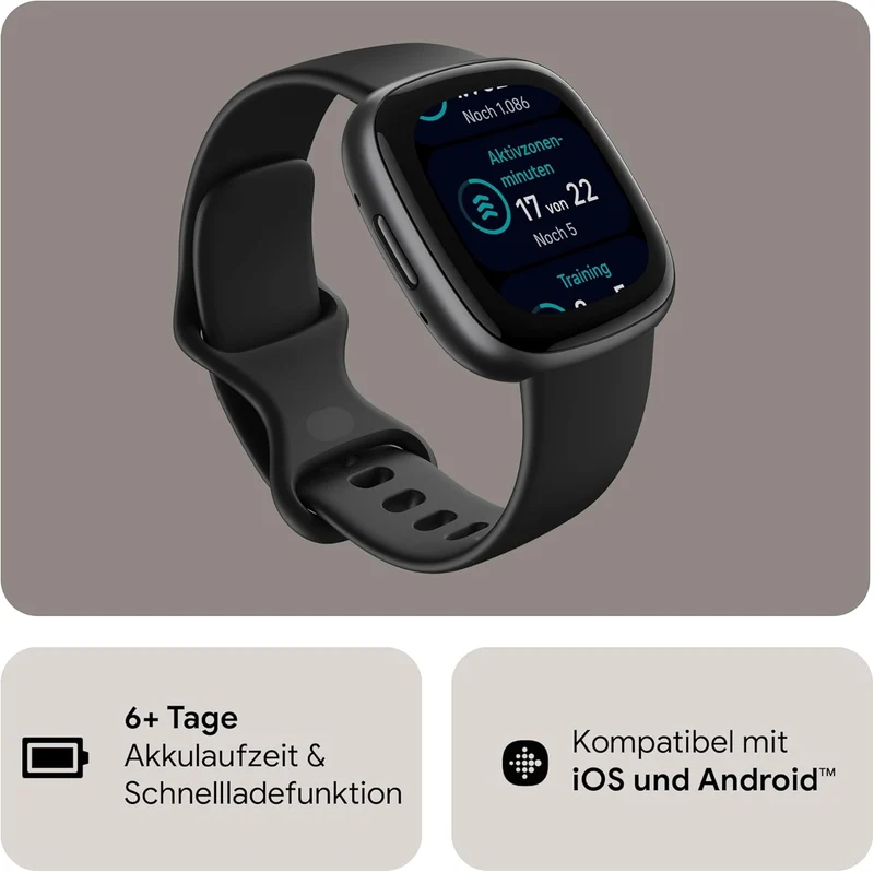 Smartwatch Fitbit Versa 4, Schwarz / Aluminium in Graphit