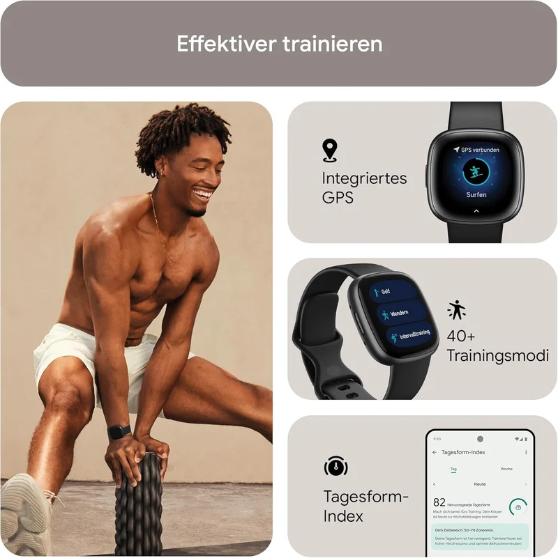 Smartwatch Fitbit Versa 4, Schwarz / Aluminium in Graphit