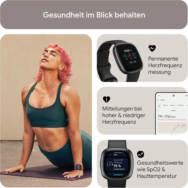 Smartwatch Fitbit Versa 4, Schwarz / Aluminium in Graphit
