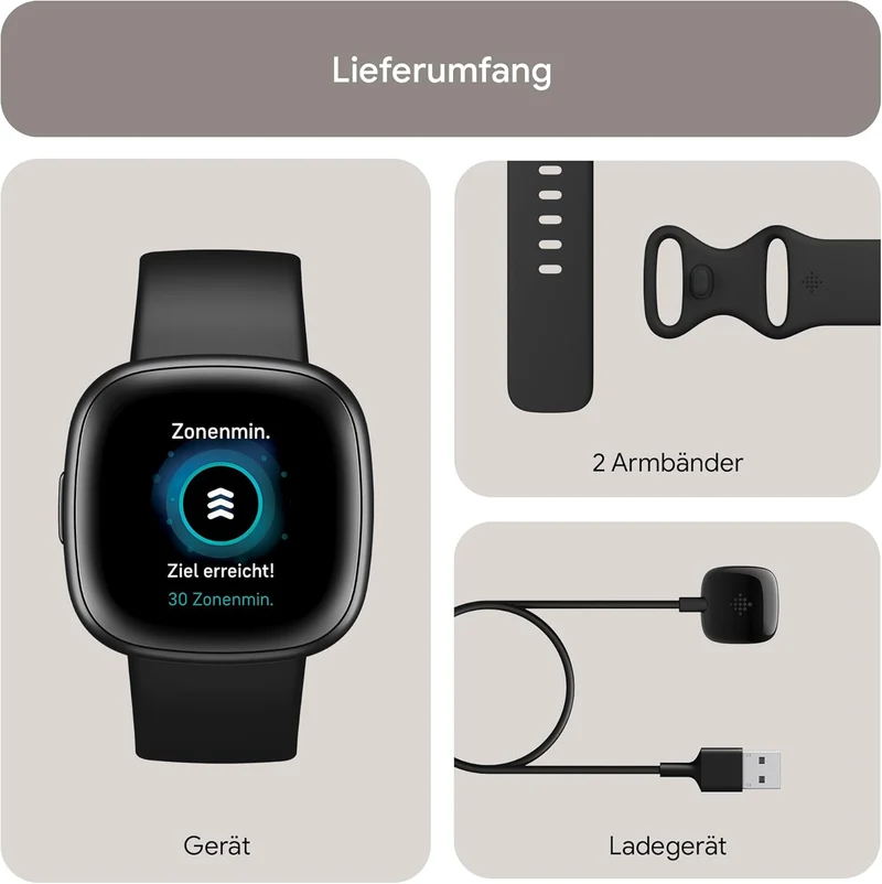 Smartwatch Fitbit Versa 4, Schwarz / Aluminium in Graphit