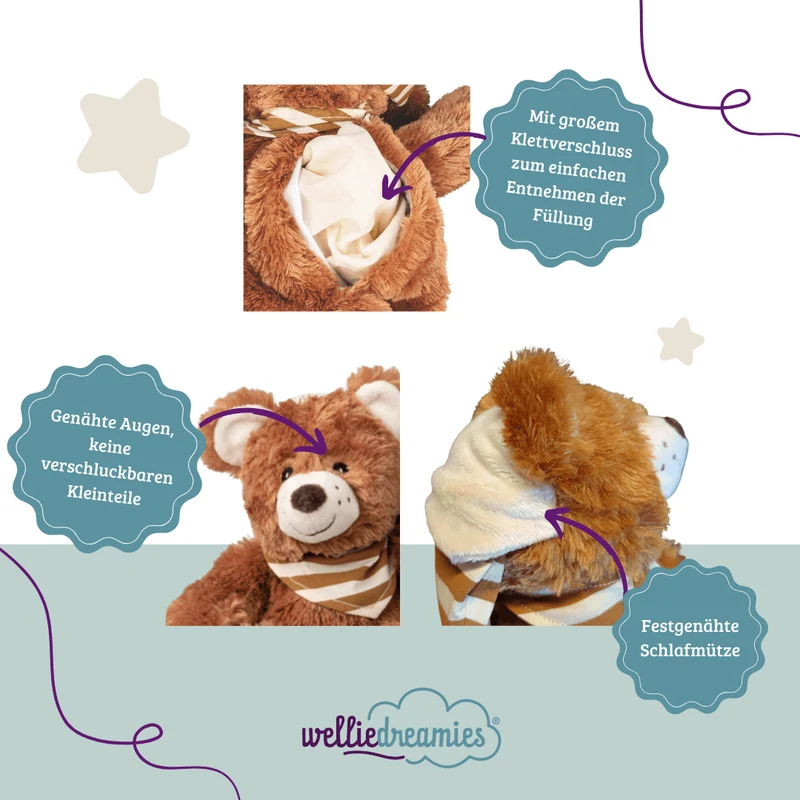 welliedreamies® Schlafbär mit Zirbenfüllung