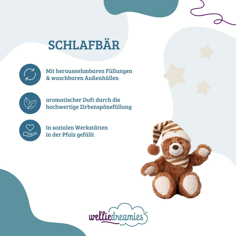 welliedreamies® Schlafbär mit Zirbenfüllung