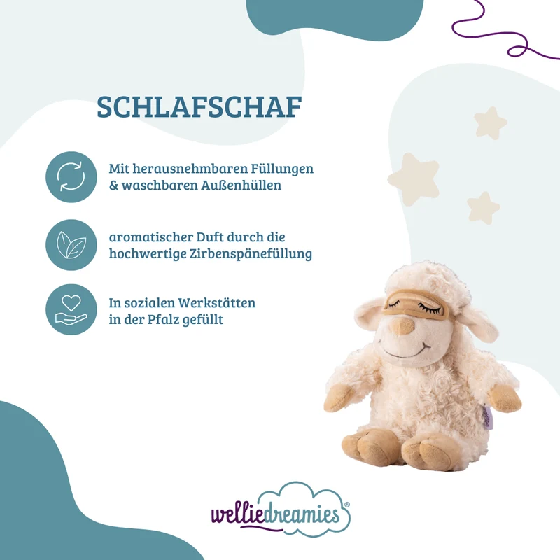 welliedreamies® Schlafschaf mit Zirbe / Arve Füllung