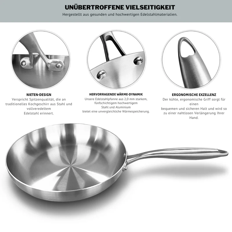 3-teiliges Edelstahl-Pfannen Set – PFAS-frei, Induktion & Langlebig | Cervora