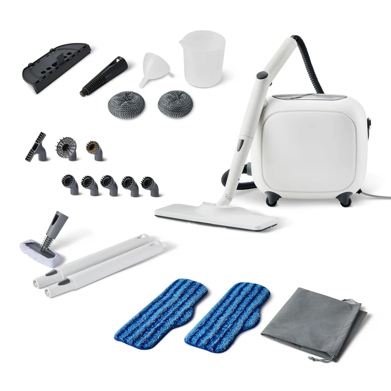 Handdampfreiniger, 1000W, 250-ml-Tank, 9 Zubehörteile, 3,6-m-Kabel, für Bad, Küche, Auto, Weiß