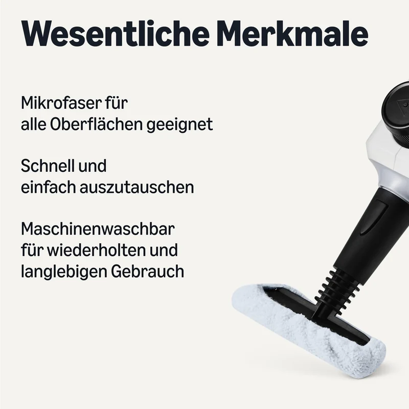 Handdampfreiniger, 1000W, 250-ml-Tank, 9 Zubehörteile, 3,6-m-Kabel, für Bad, Küche, Auto, Weiß