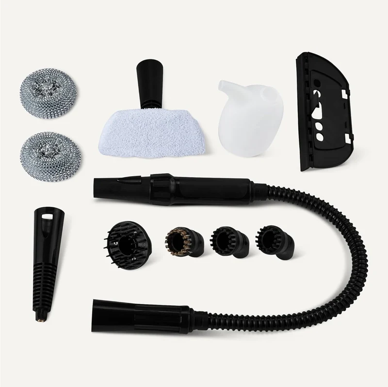 Handdampfreiniger, 1000W, 250-ml-Tank, 9 Zubehörteile, 3,6-m-Kabel, für Bad, Küche, Auto, Weiß