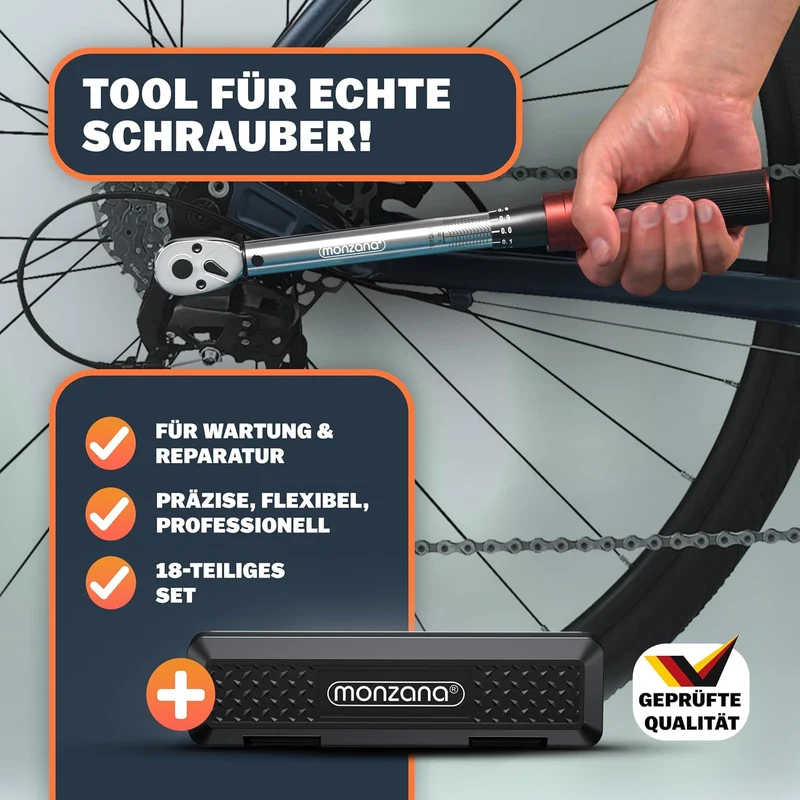 Fahrradmontageständer 30 kg mit Drehmomentschlüssel 1/4 Zoll Set Profi klappbar Tragetasche Reifenheber 1-25 Nm Bitset Transportbox
