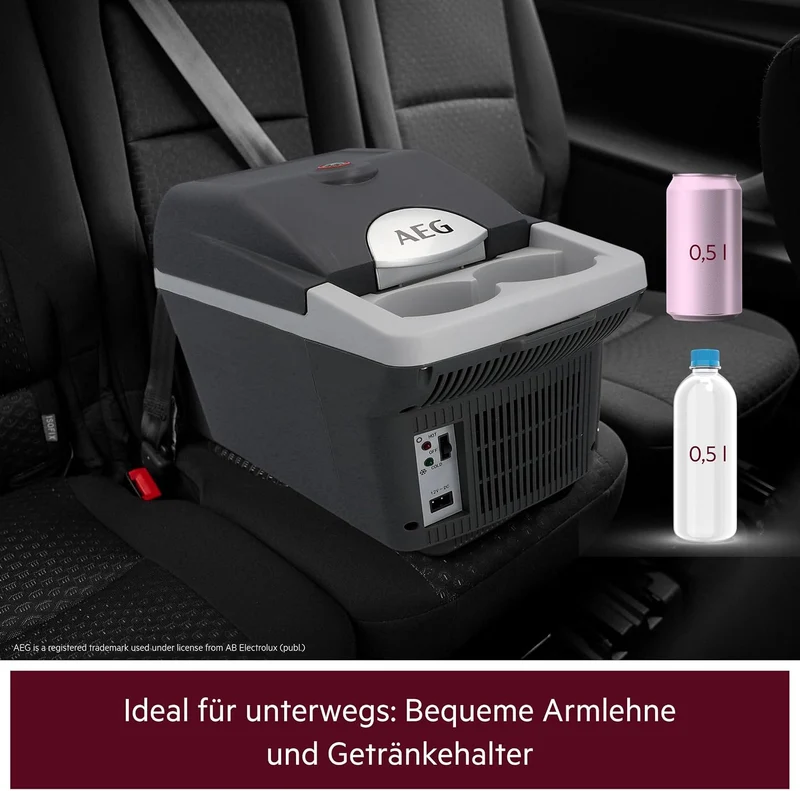 AEG Automotive Board-Bar BK 6 Thermoelektrische Kühl- und Warmhaltebox 6 Liter, 12 Volt für Auto und Steckdose, anschnallbar im PKW