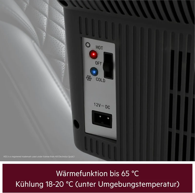 AEG Automotive Board-Bar BK 6 Thermoelektrische Kühl- und Warmhaltebox 6 Liter, 12 Volt für Auto und Steckdose, anschnallbar im PKW