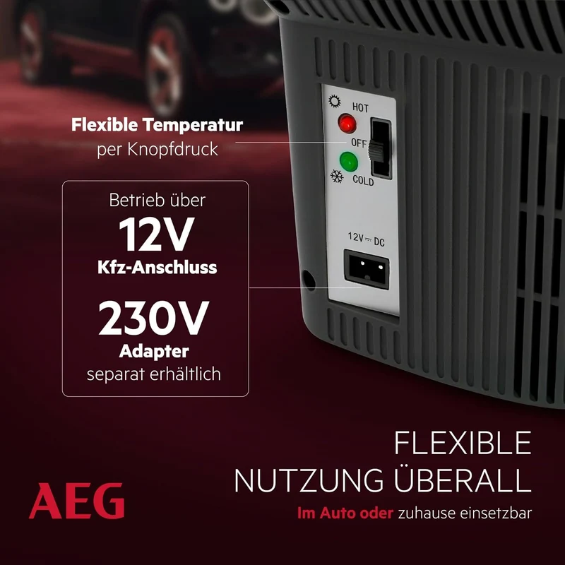 AEG Automotive Board-Bar BK 16 Thermoelektrische Kühl- und Warmhaltebox 16 Liter, 12 Volt für Auto und Steckdose, anschnallbar im PKW, Schwarz,hellgrau